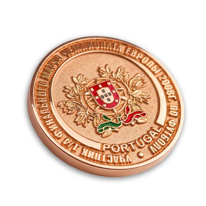 Football-Souvenir-Coin-11 A premium souvenir coin with antique copper plating featuring the Portugal national emblem and textured details