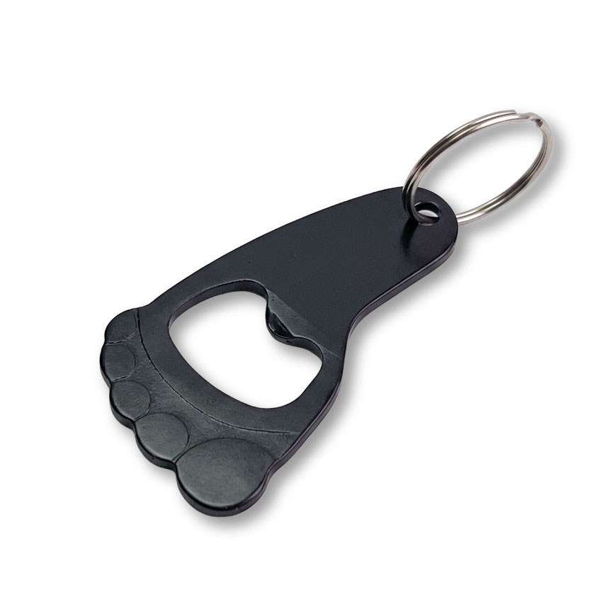 Black foot shaped aluminum metal bottle opener keychain Black foot shaped aluminum metal bottle opener keychain with a cute and portable design