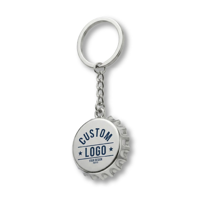 Unique bottle cap shaped metal bottle opener keychain Unique bottle cap shaped metal bottle opener keychain with a classic brewery style design