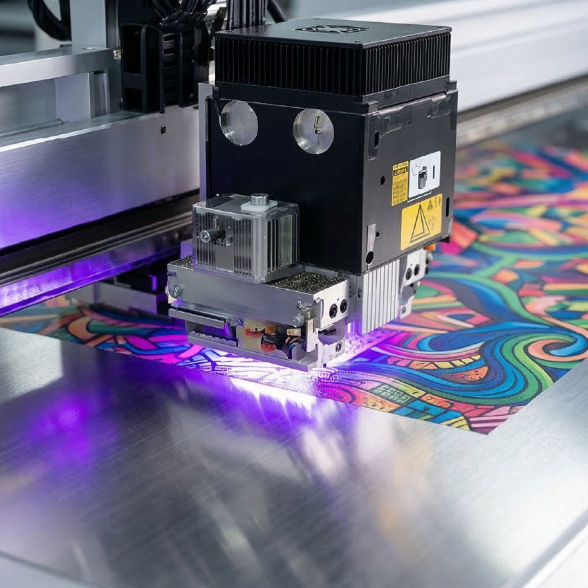 High-tech UV printing machine applying full-color graphics to a professional metal bottle opener keychain High-tech UV printing machine applying full-color graphics to a professional metal bottle opener keychain