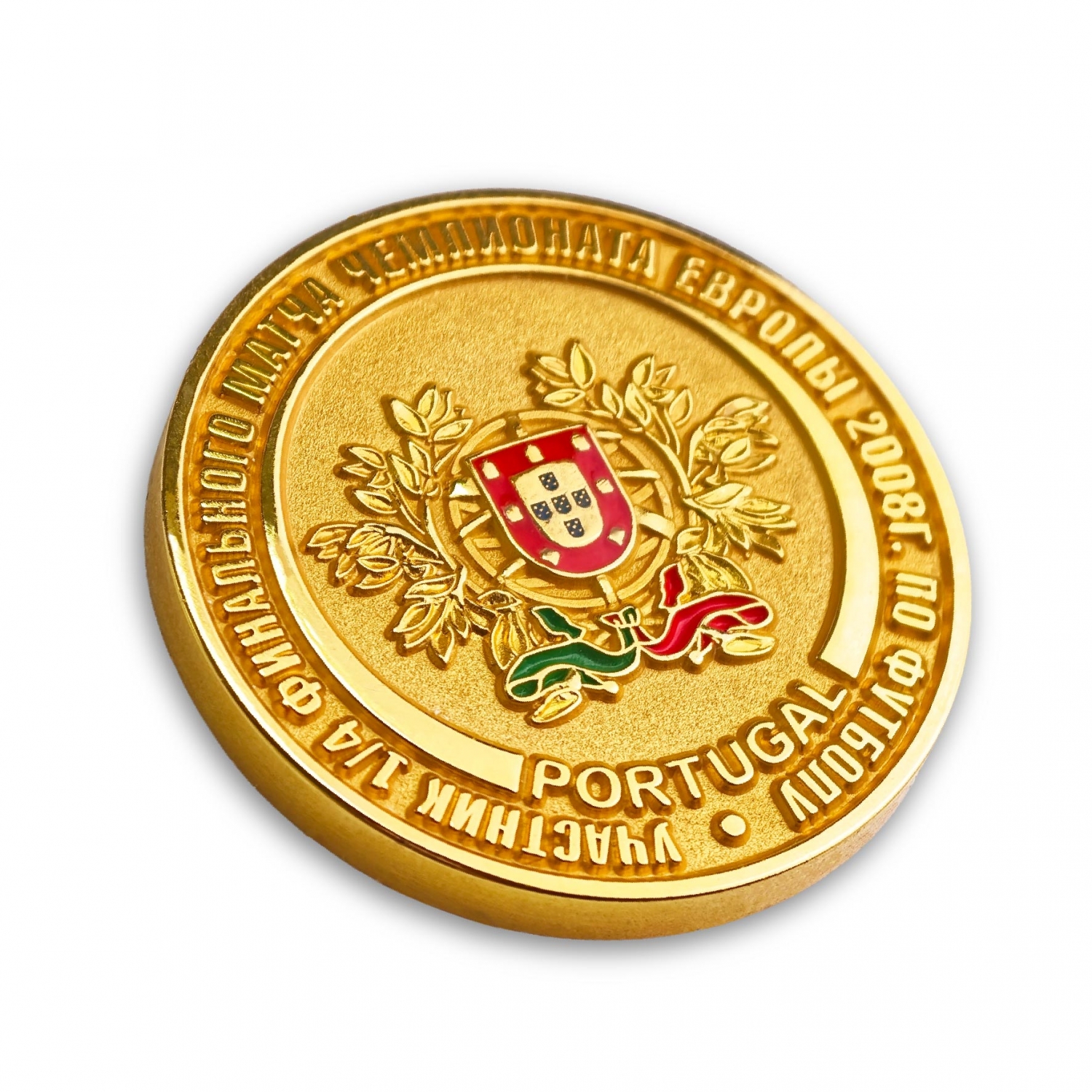 Football-Souvenir-Coin-06 A gold plated custom football souvenir coin featuring the Portugal national emblem with enamel