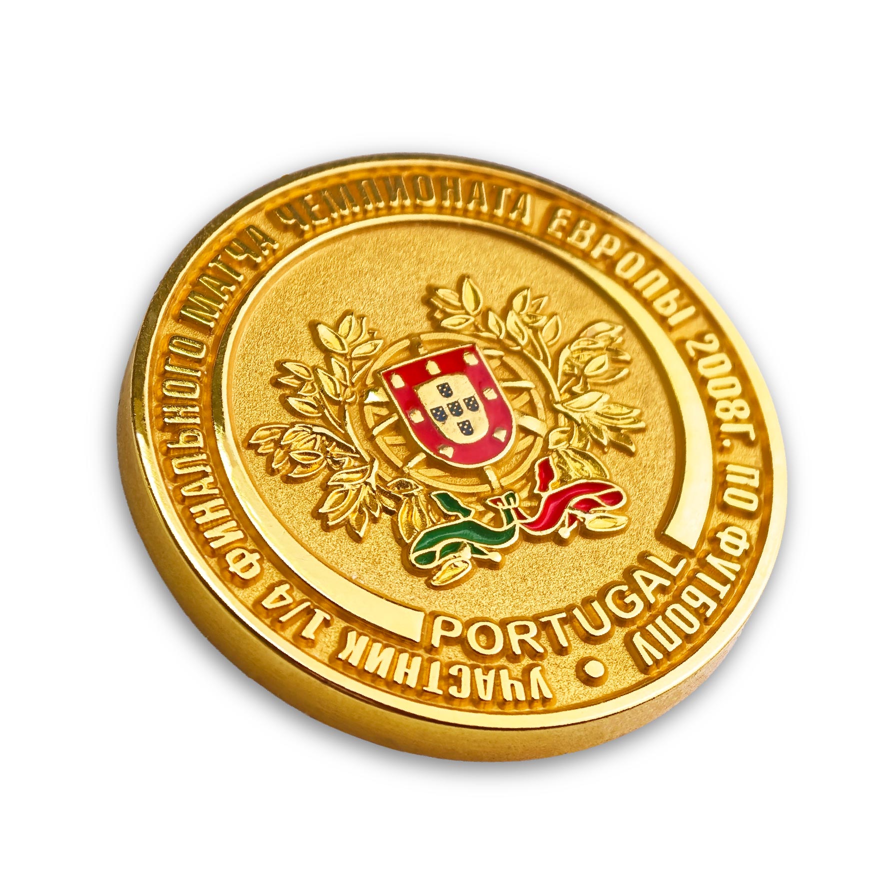 Football-Souvenir-Coin-06 A gold plated custom football souvenir coin featuring the Portugal national emblem with enamel