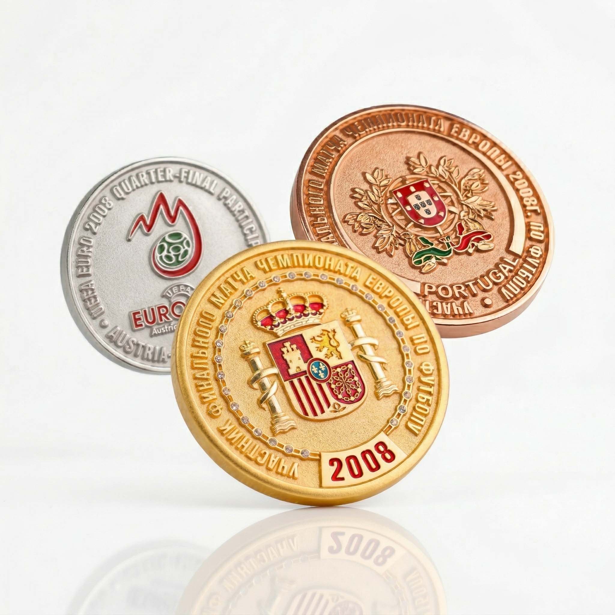 Football-Souvenir-Coin-19 A set of custom football souvenir coins in gold silver and copper plating