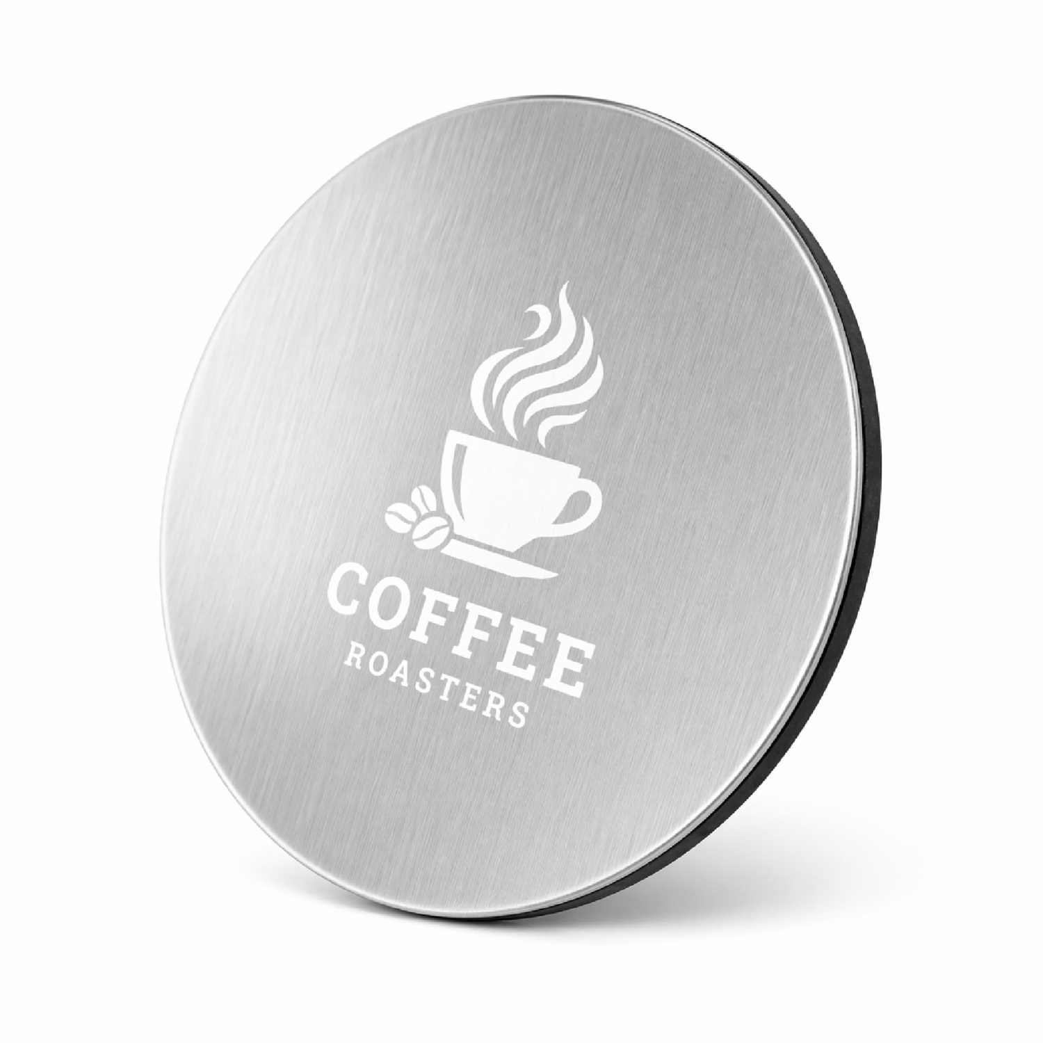 metal-drink-coasters-39 Silver metal drink coasters showing coffee shop icon and steam