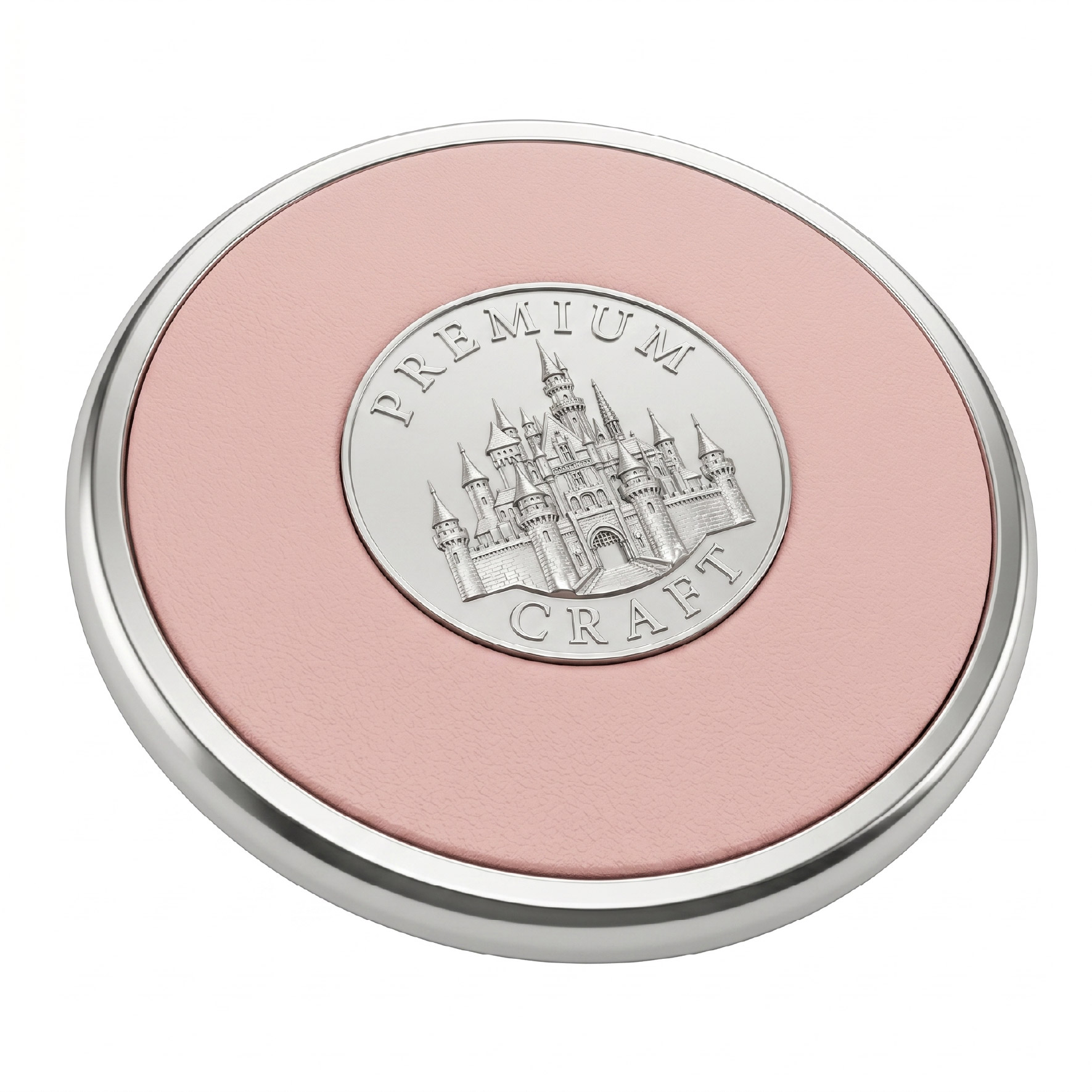 metal-drink-coasters-43 Pink metal drink coasters with silver center and castle design