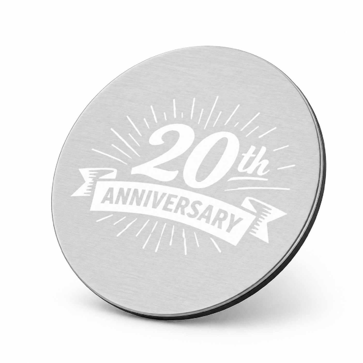 metal-drink-coasters-51 Circular metal drink coasters engraved for 20th Anniversary celebration