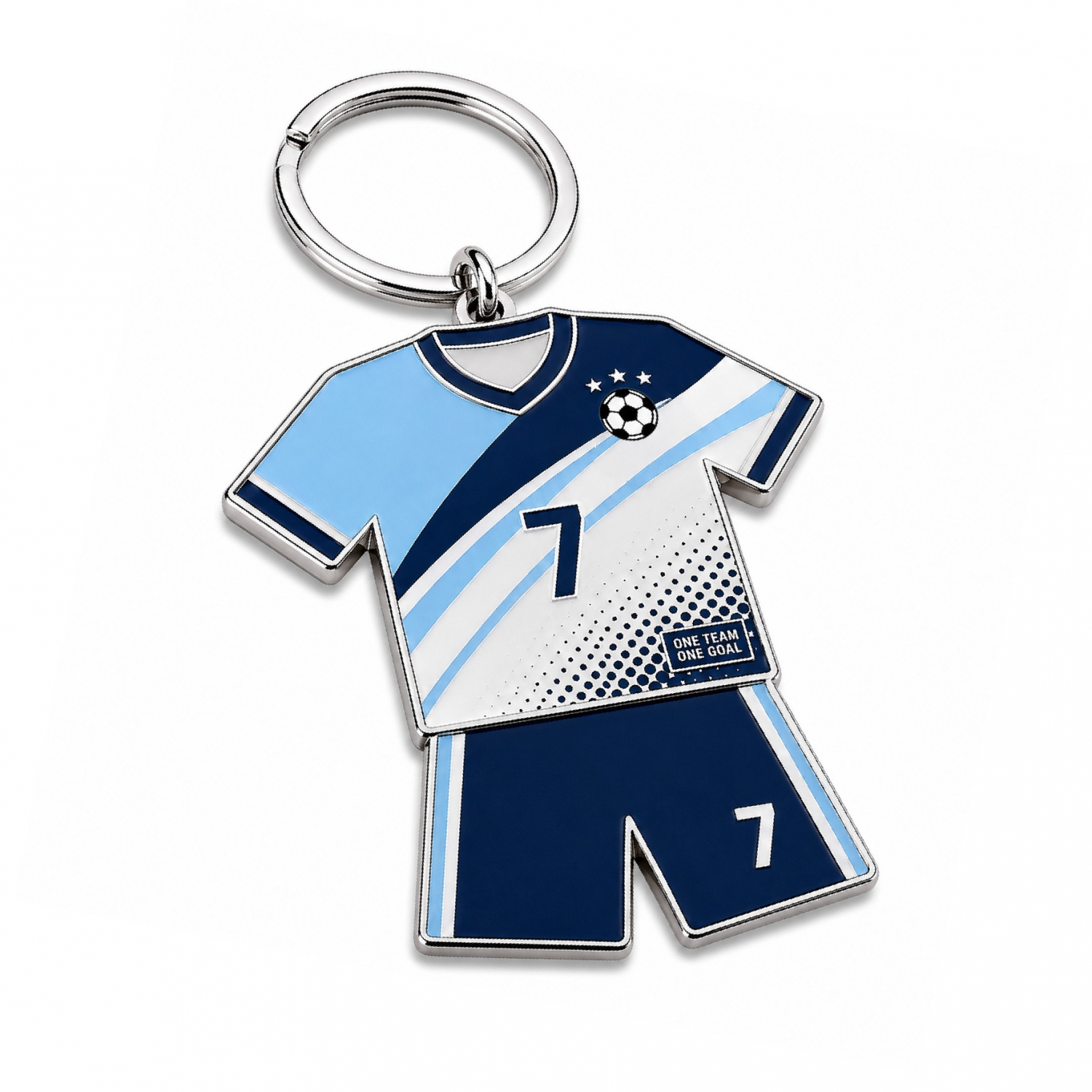 blue-football-jersey-keychain-set Blue football jersey keychain set with custom team design
