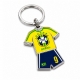 Custom soccer keychain with yellow football jersey design, UV printing, and metal keyring