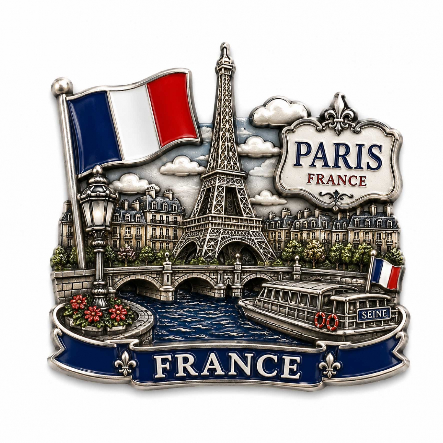 custom-3d-france-metal-fridge-magnet 3D metal fridge magnet featuring Paris Eiffel Tower and France flag design
