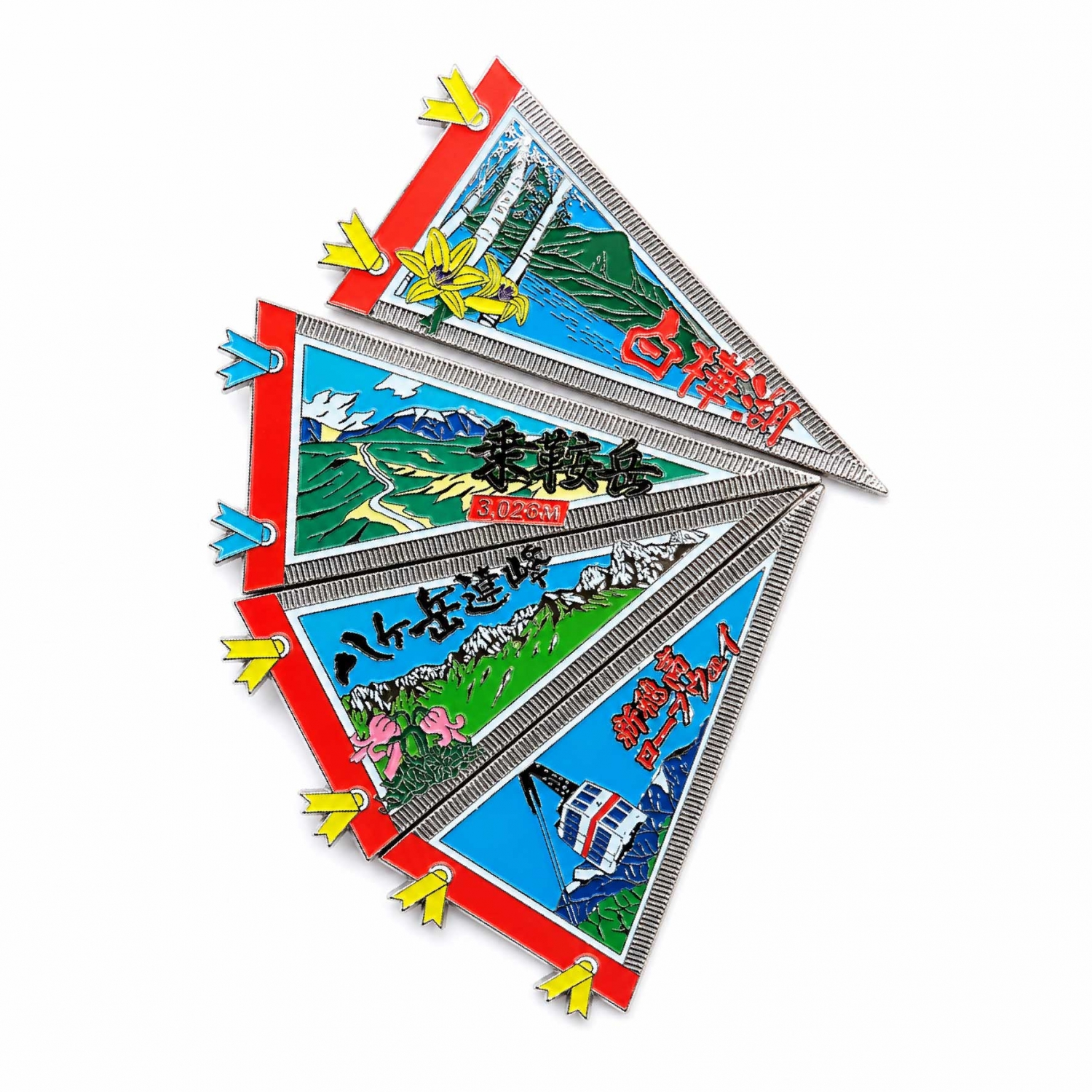 custom-japan-moutain-fridge-magnet- Custom shaped metal fridge magnet with a colorful scenic fan layout