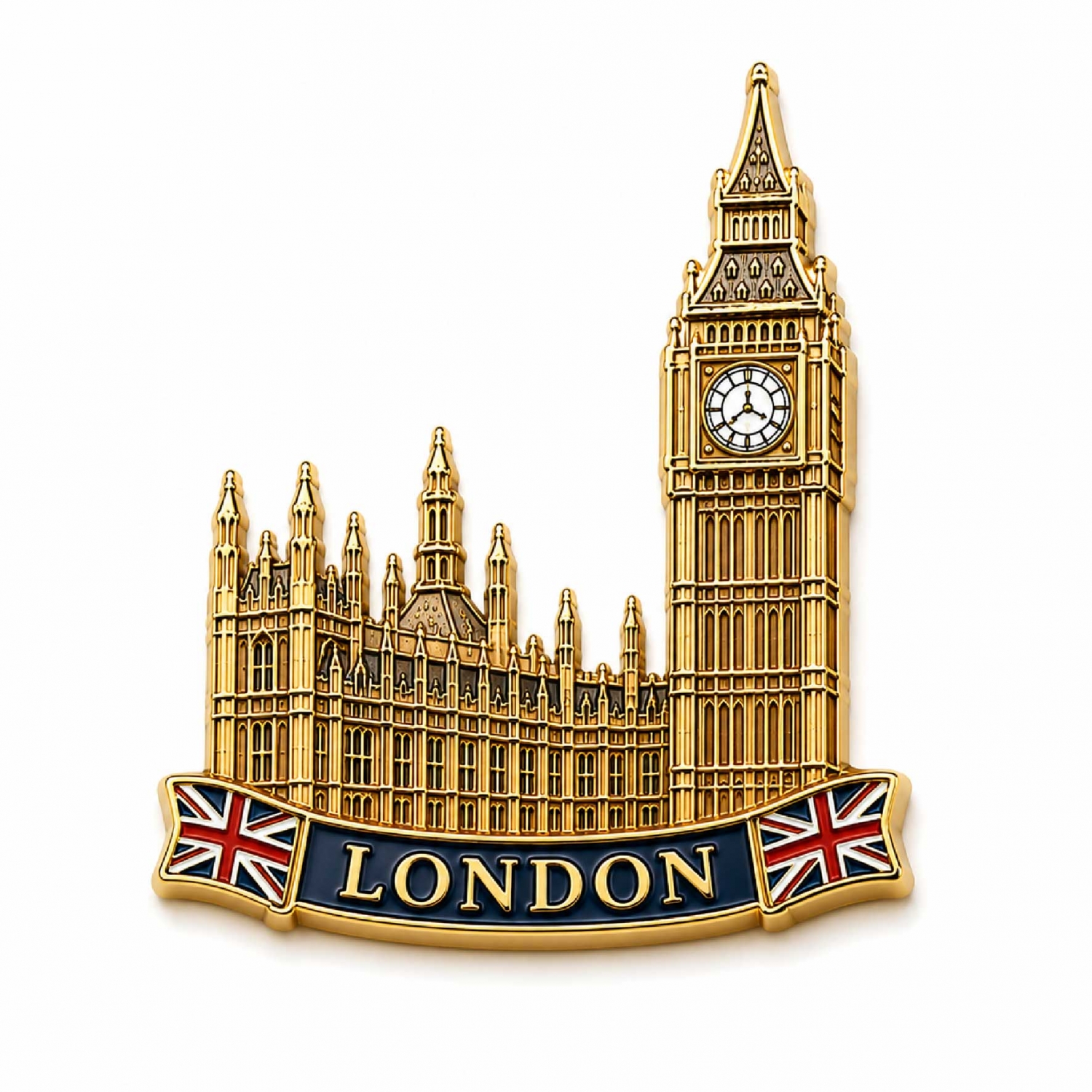 custom-london-3d-metal-fridge-magnet 3D zinc alloy refrigerator magnet with detailed gold London Parliament and Big Ben