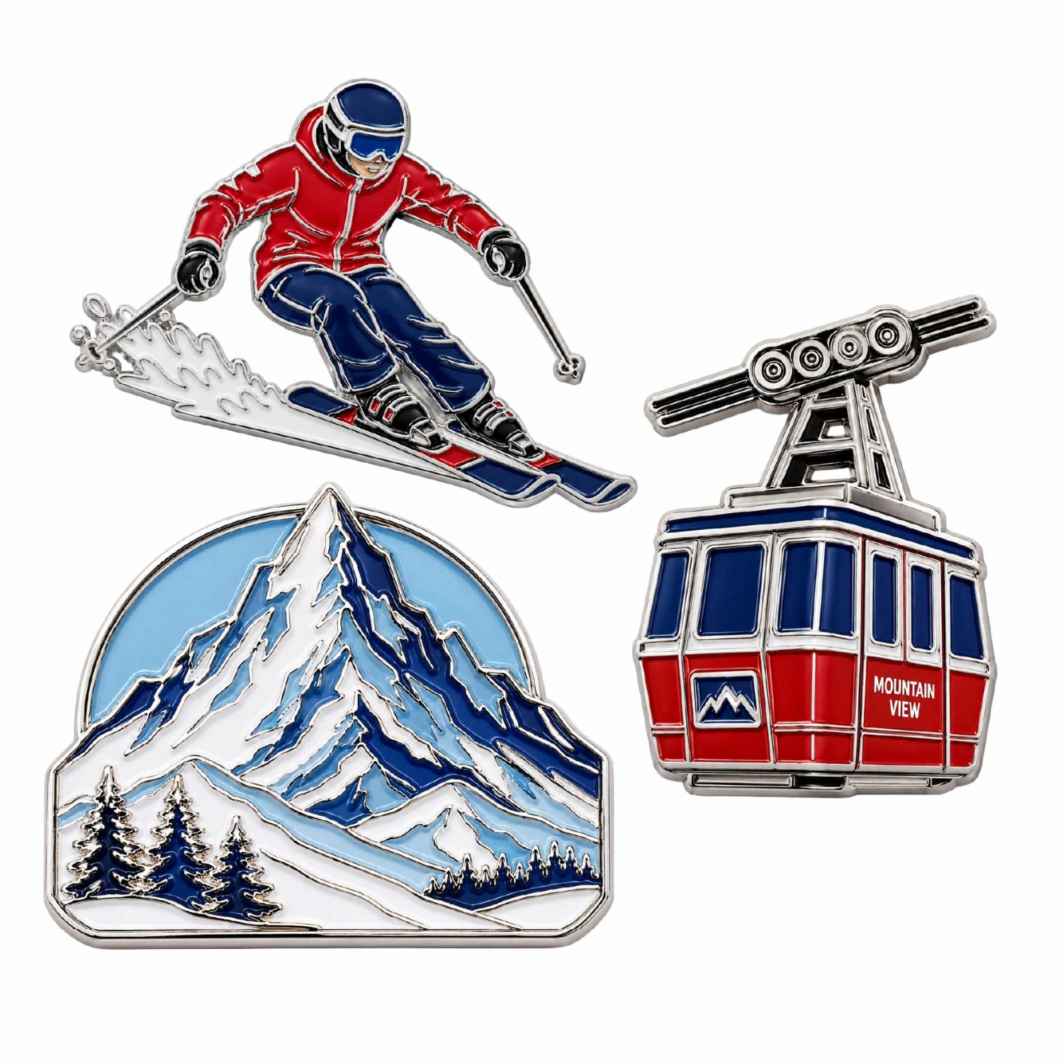 custom-ski-resort-metal-fridge-magnet Custom enamel fridge magnets set with skiing, mountain, and cable car themes