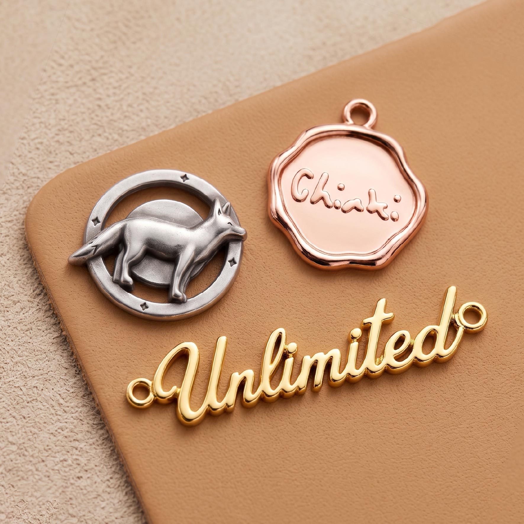 Premium metal label showcasing 3D relief sculptured logos and metallic finishes