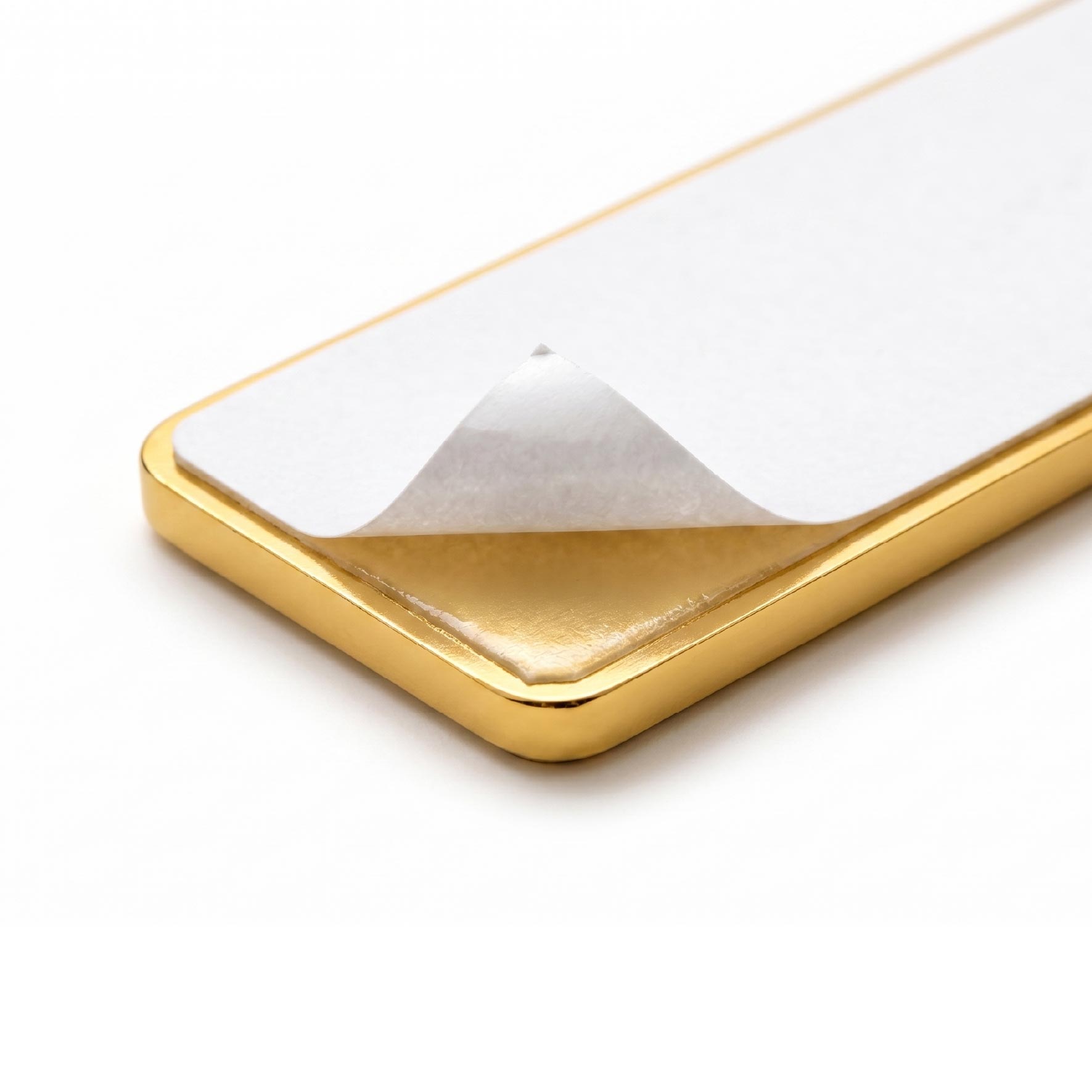 Custom metal label equipped with strong industrial adhesive backing for flat surfaces