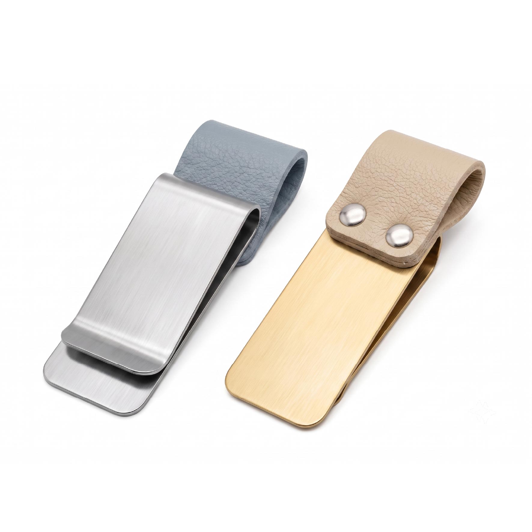 Silver and gold metal finish options for custom notebook pen clips
